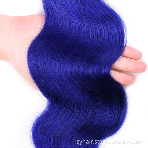 Royal Navy Blue Colour 100% Peruvian Body Wave Human Hair Weave Bundles With Lace Closure, Dark Blue Virgin Sew In Hair Weaving